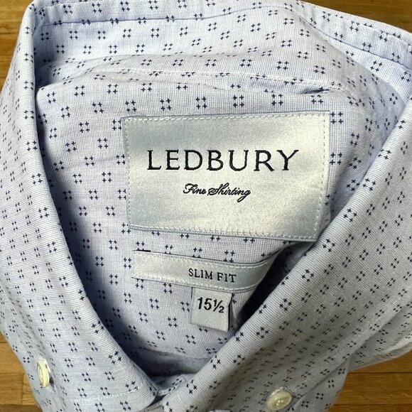 Ledbury Mens Light Blue Patterned Long Sleeve Button Down Size 15.5 - Picture 3 of 8